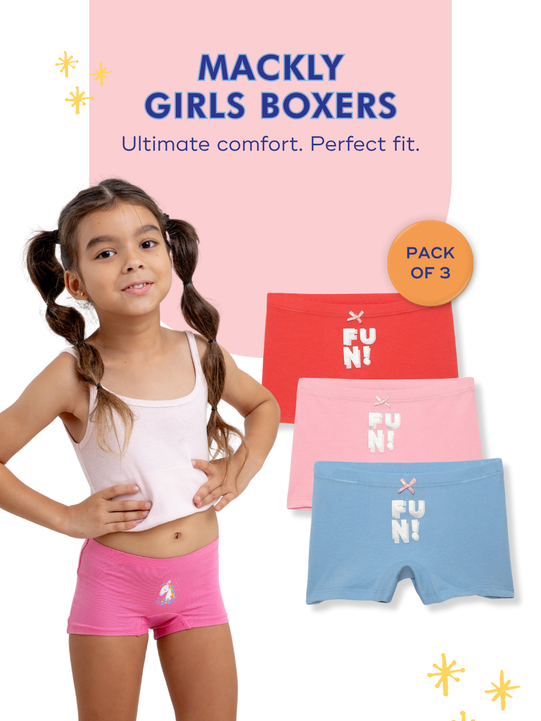 Mackly Girls Boxers - Pack of 3 | FUN!