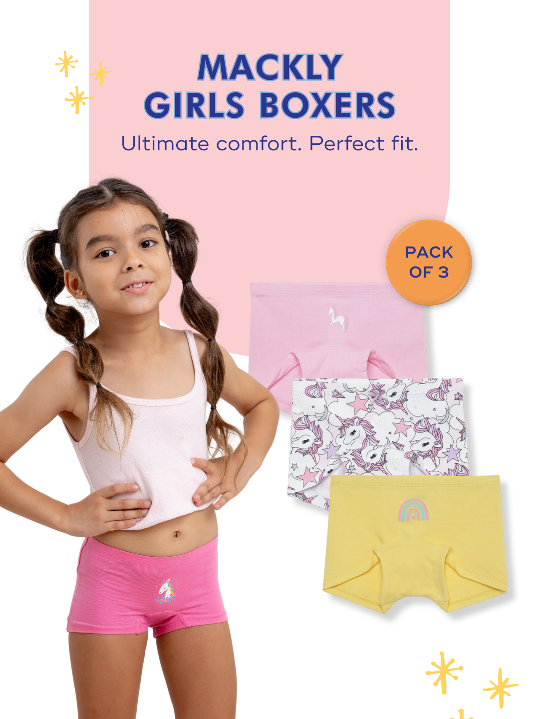 Mackly Girls Boxers - Pack of 3