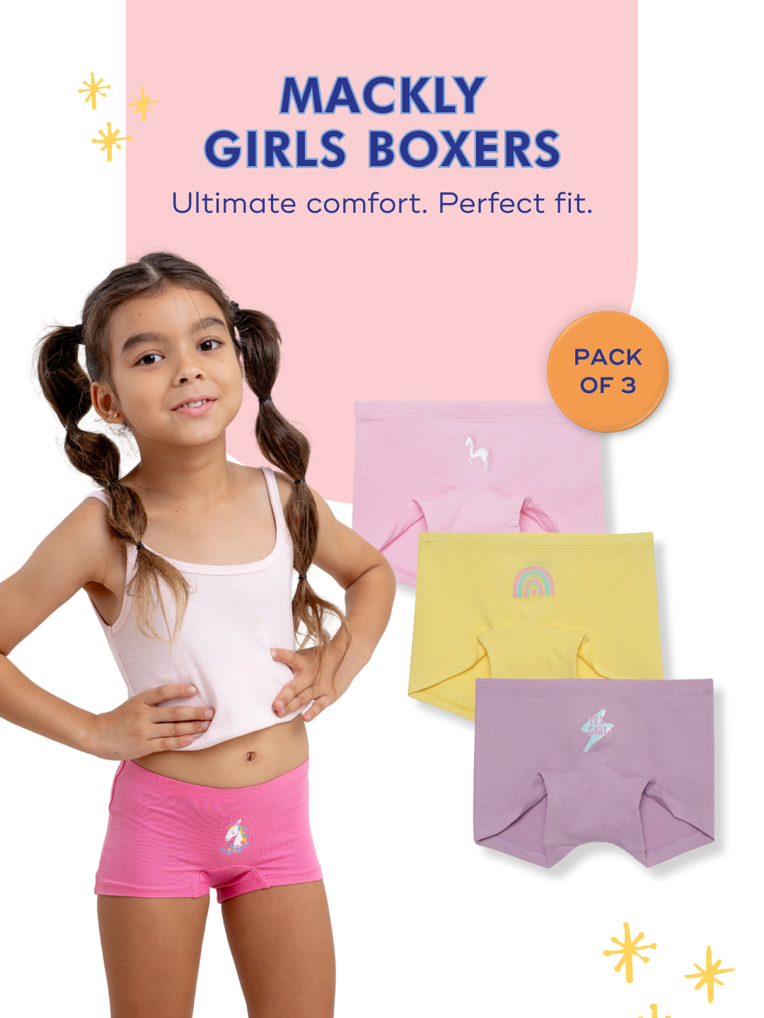 Mackly Girls Boxers - Pack of 3