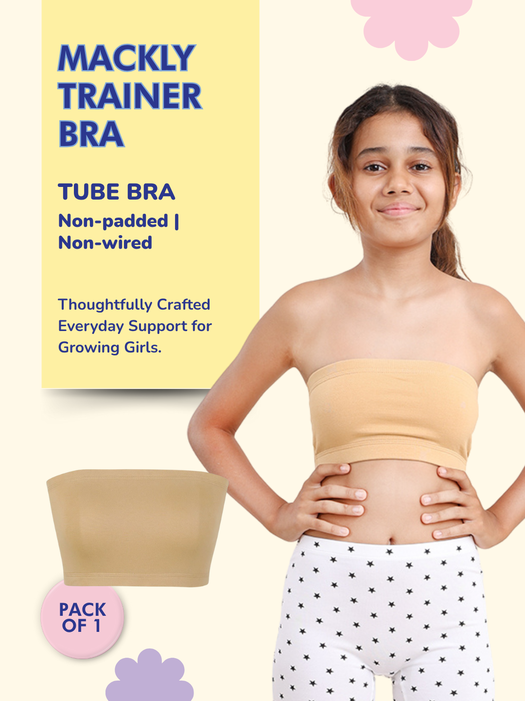 GIRLS TUBE BRA, BEIGE