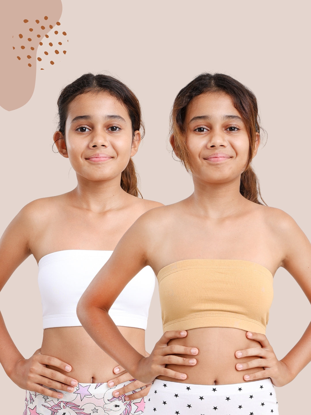 GIRLS TUBE BRA, WHITE/BEIGE - PACK OF 2