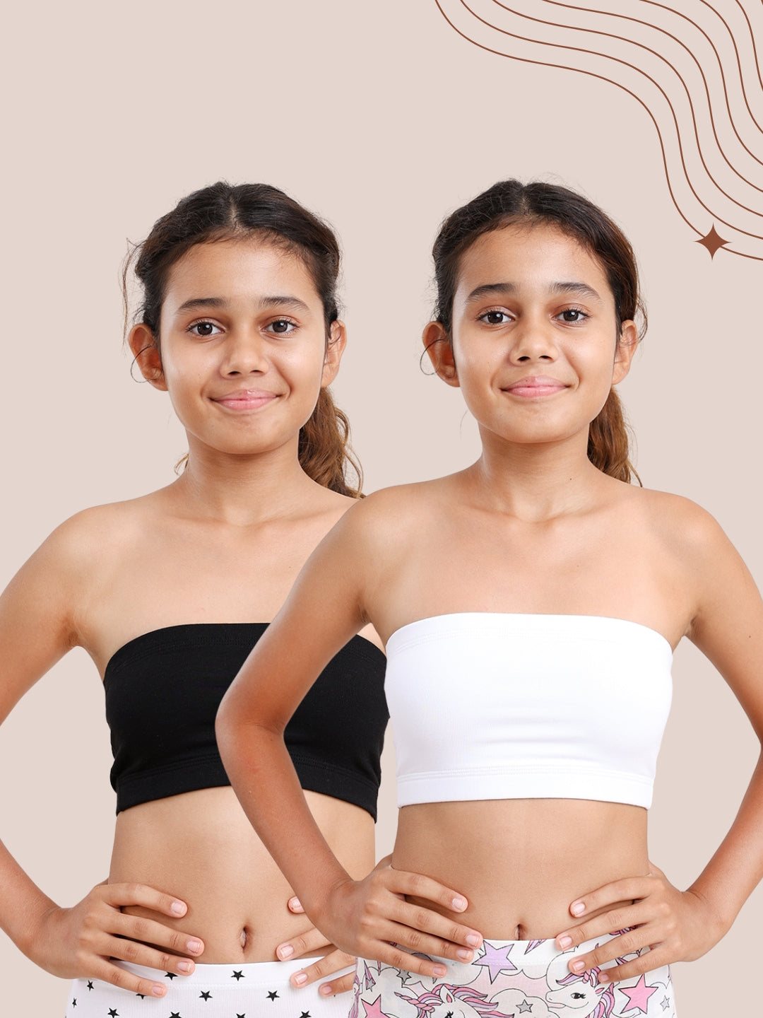GIRLS TUBE BRA, BLACK/WHITE - PACK OF 2