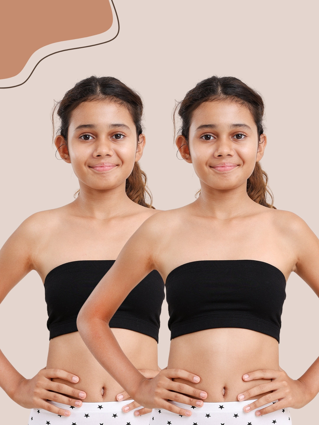 GIRLS TUBE BRA, BLACK - PACK OF 2