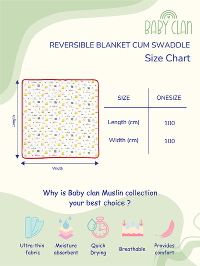 Babyclan Muslin Reversible Blanket/Swaddle | Soft, Lightweight & Multi-Use