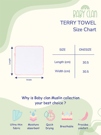 Babyclan Muslin Terry Towel – Pack of 4 | Soft Muslin & Absorbent Terry for Newborns