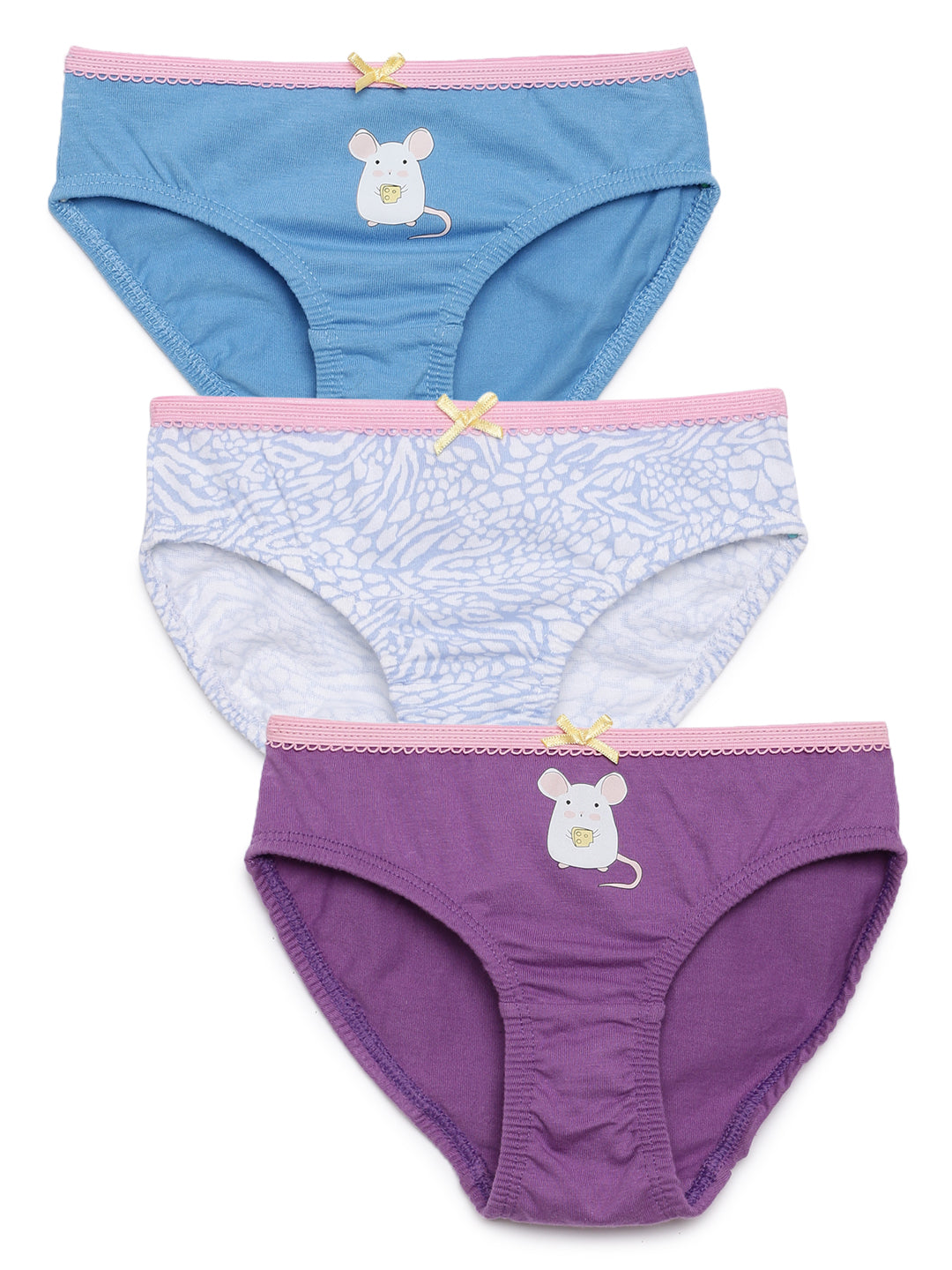 Girls Pack of 3 Cotton Briefs Blue, White & Violet