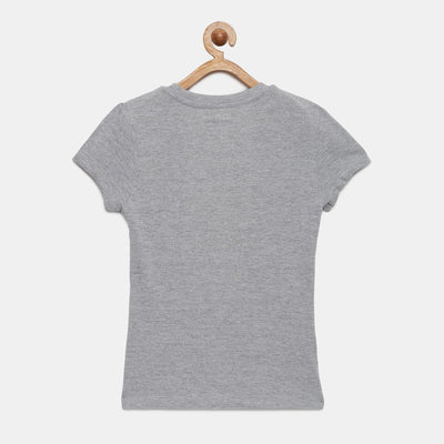 Girls Puff Sleeve Printed Cotton T-Shirt