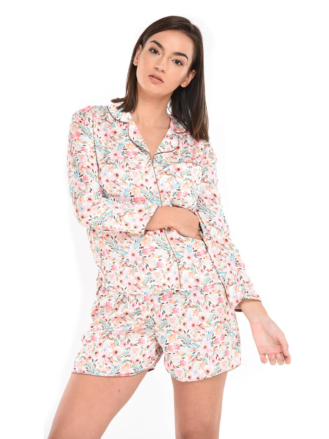 Pyjama Shorts With Long Sleeves Floral AOP